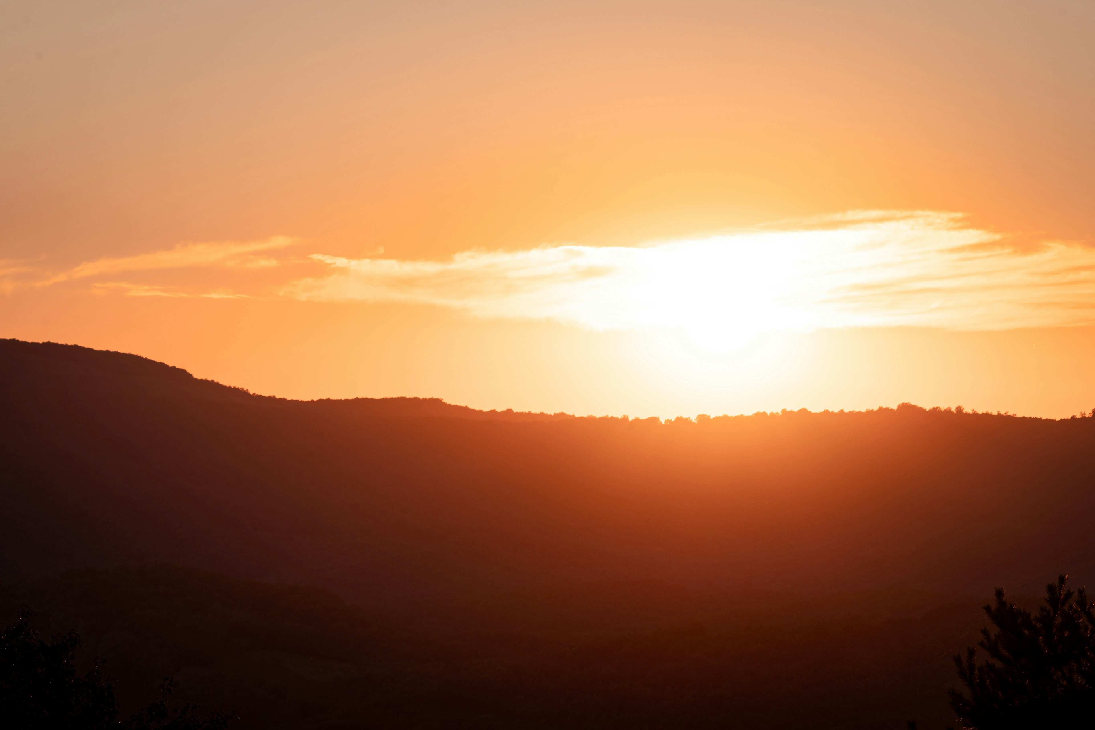 silhouette of mountains during sunset